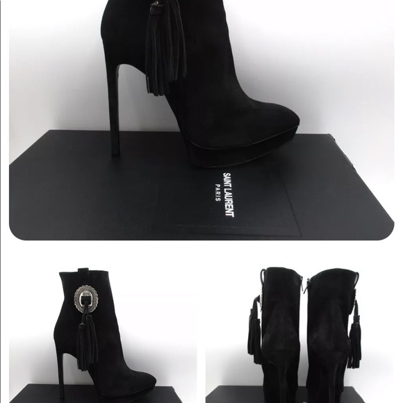 Saint Laurent Janis 105 Western Buckle Concho Ankle Boots Booties 39 - Picture 14 of 14